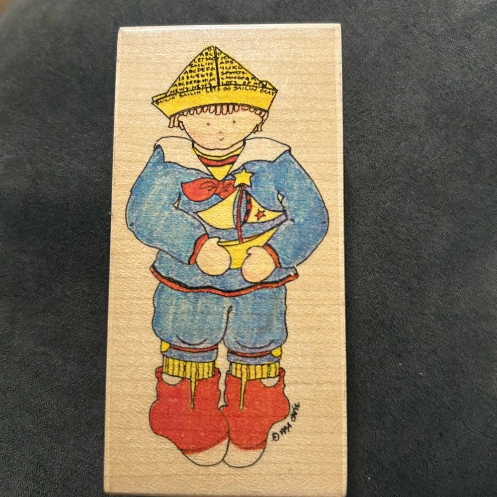 Children's Sailor Boy Wood Toy Stamp - Blue, Red, Yellow